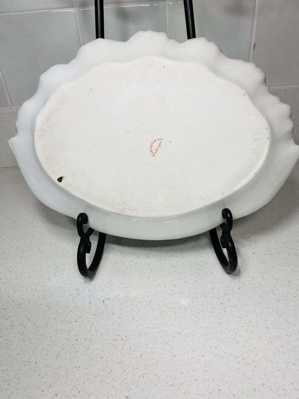 A Lanternier Limoges Floral Oval Serving Bowl 11” Green Gold Trim - Picture 3 of 6